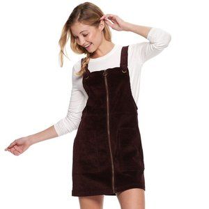 Zip-front Cord Pinafore Jumper Dress